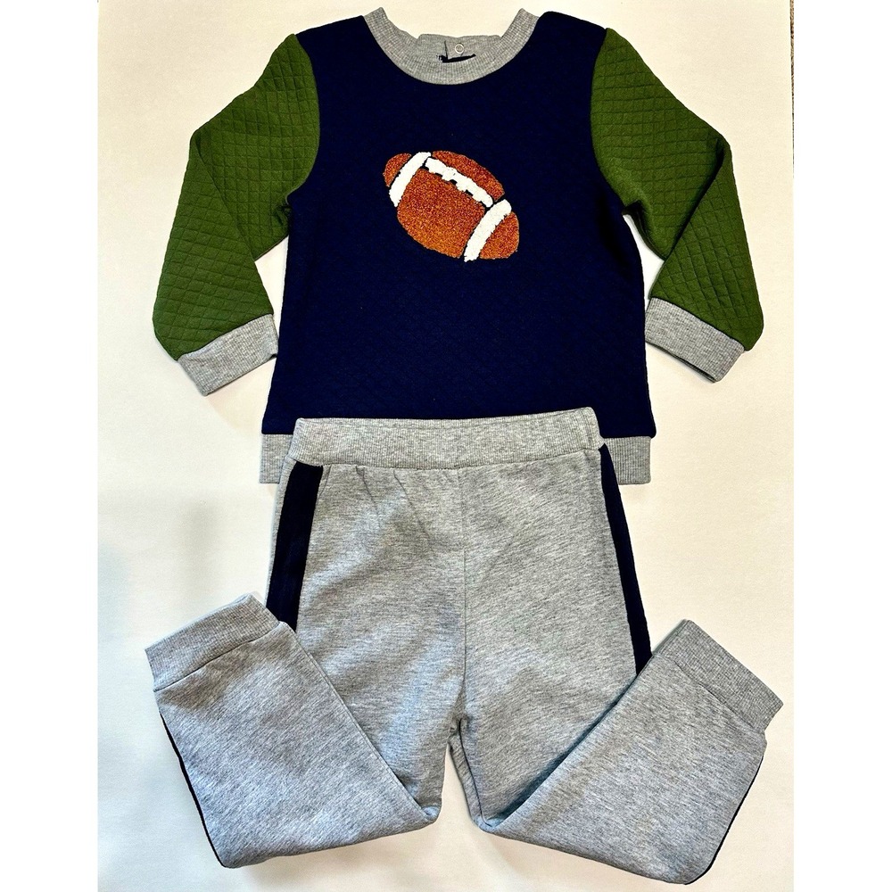 Little Me Toddler Boy 24M Football Quilted Sweatshirt Joggers 2 Pc Set Navy Gray